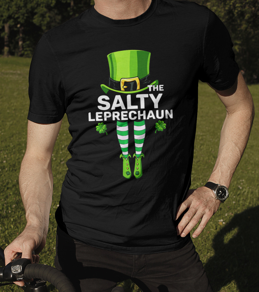 The Salty Leprechaun Green Hat And Striped Legs With Shamrocks T-Shirt