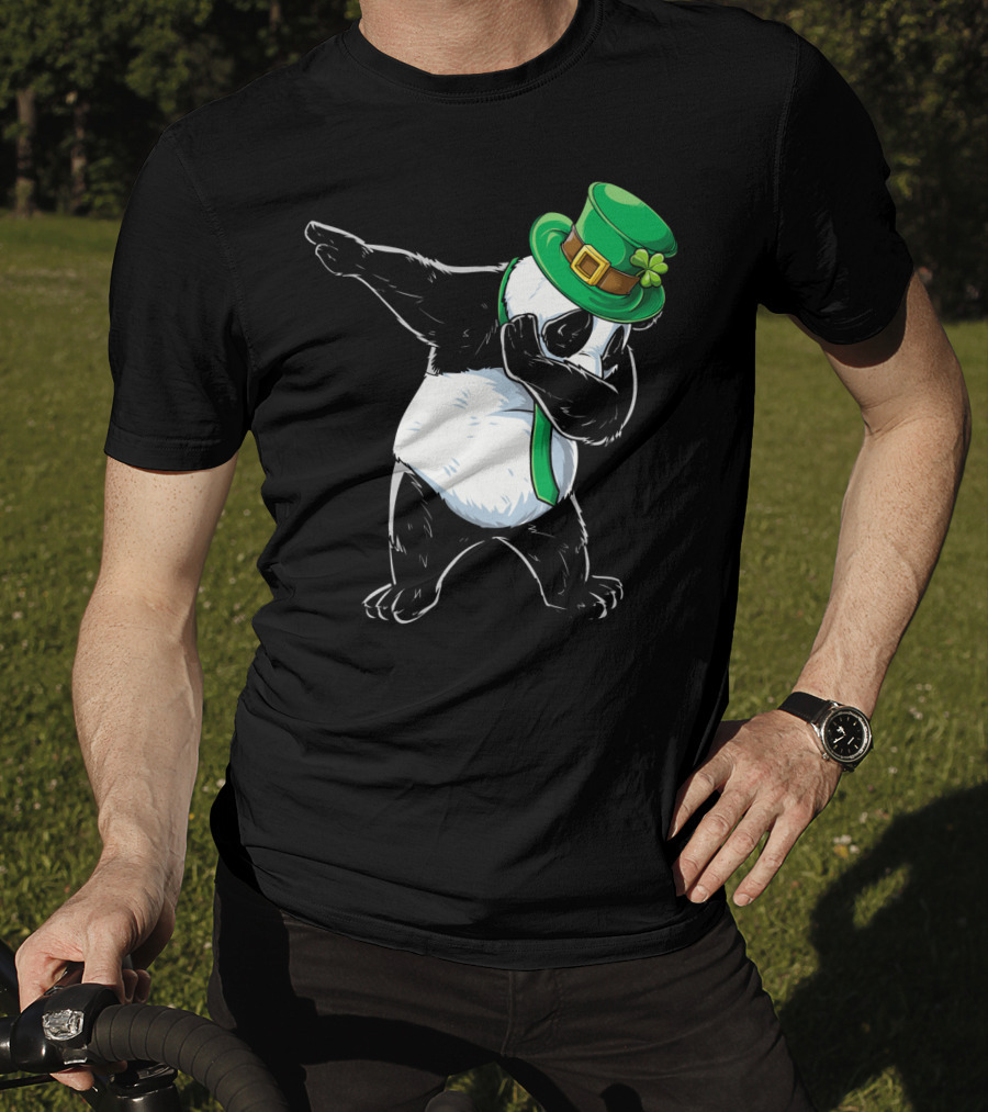 Dabbing Panda St Patricks Day Hat And Green Scarf T-Shirt