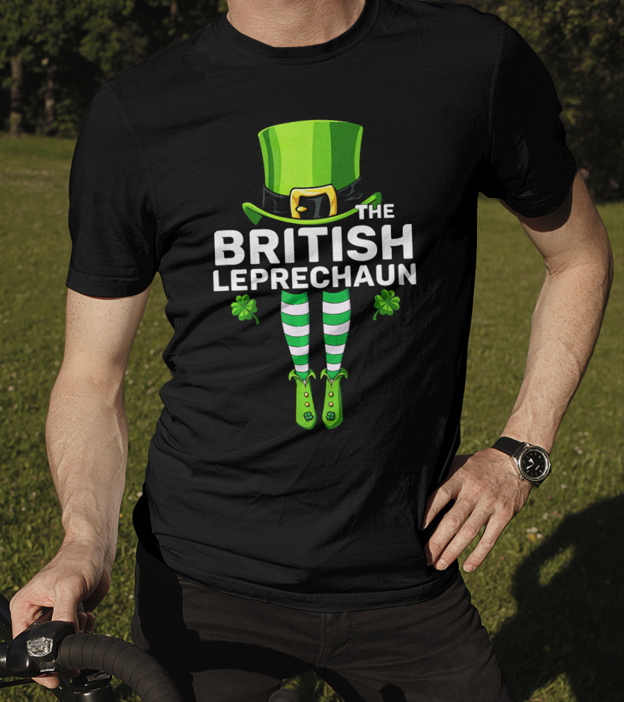 The British Leprechaun Matching Costume With Green Hat And Striped Socks T-Shirt