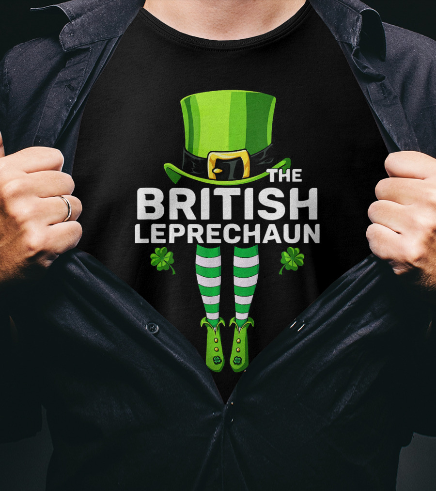 The British Leprechaun Matching Costume With Green Hat And Striped Socks T-Shirt