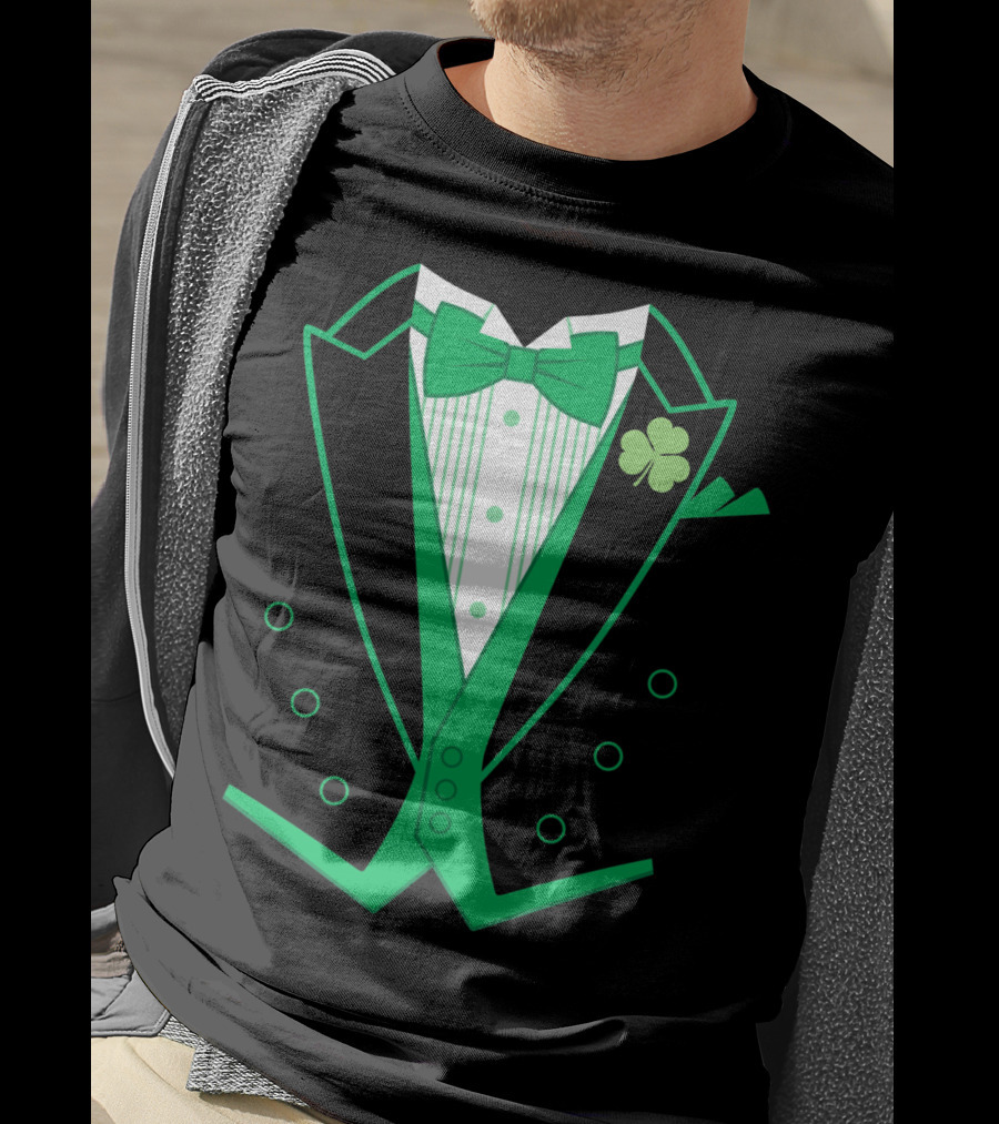 Green Bow Tie And Clover Tuxedo T-Shirt
