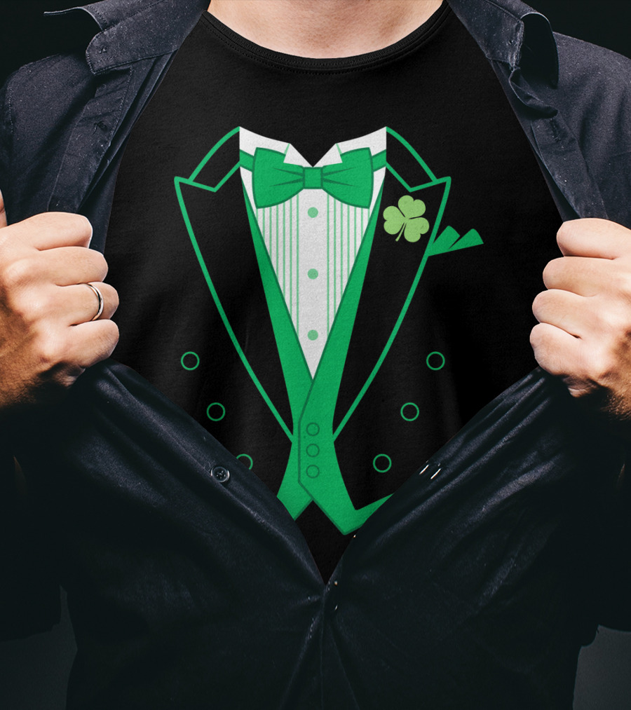 Green Bow Tie And Clover Tuxedo T-Shirt