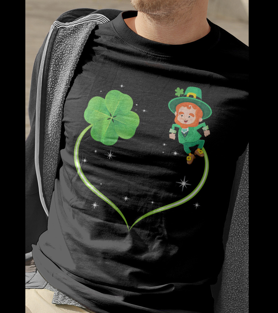 Leprechaun Flying With Shamrocks And Stars T-Shirt
