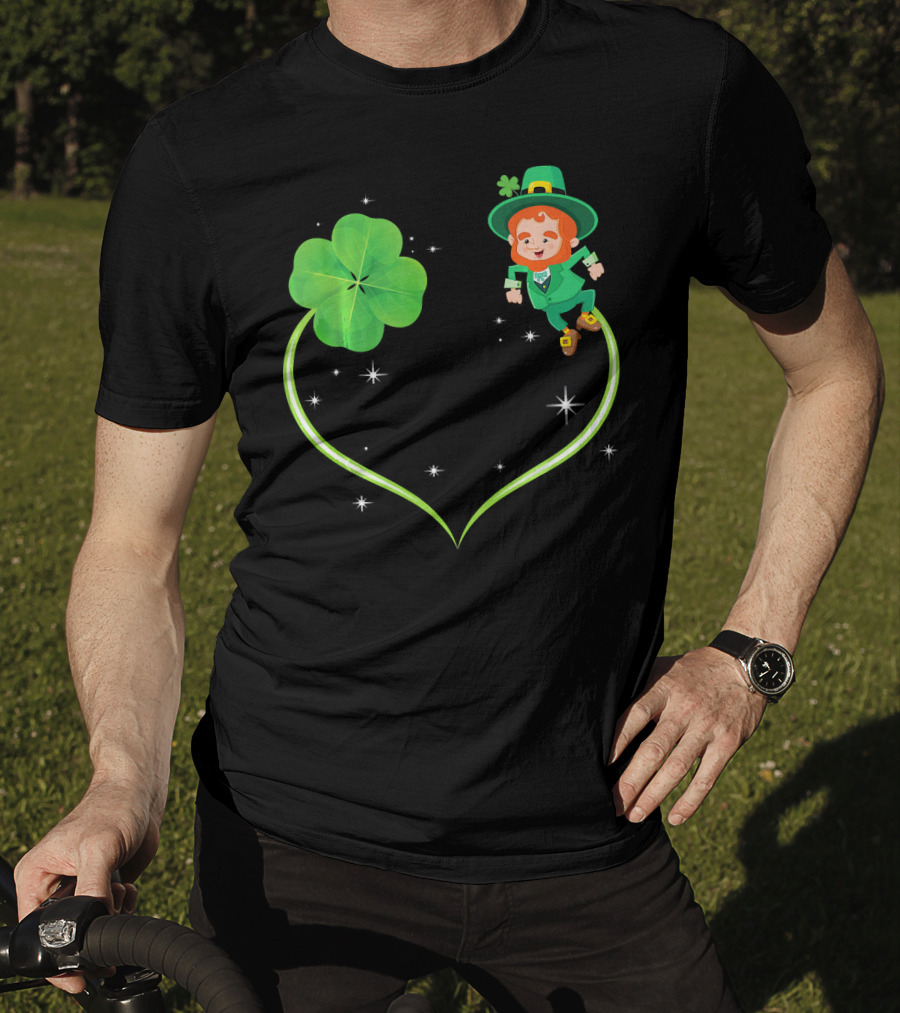 Leprechaun Flying With Shamrocks And Stars T-Shirt