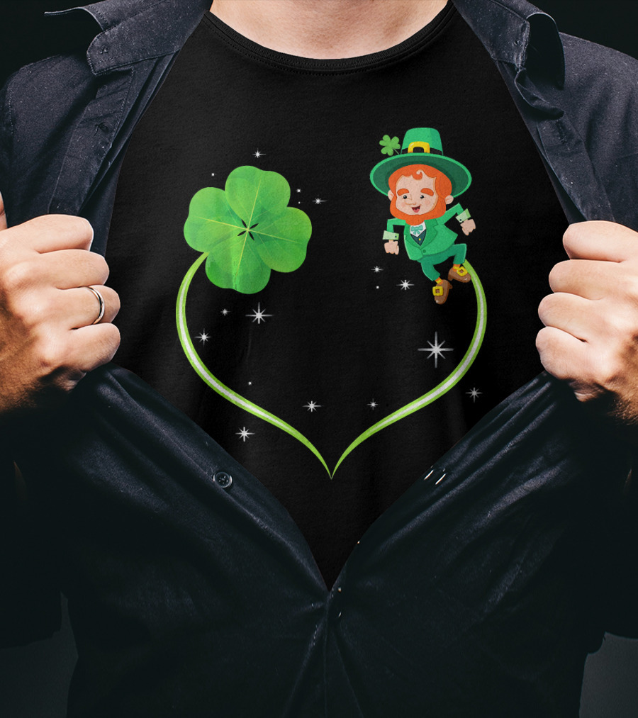 Leprechaun Flying With Shamrocks And Stars T-Shirt