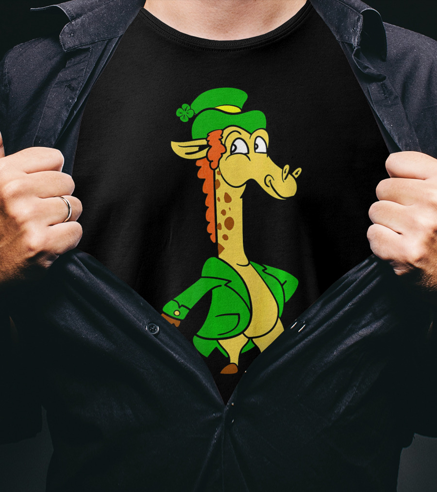 Funny Cool St. Patricks Day Giraffe Iris Leprechaun T-Shirt