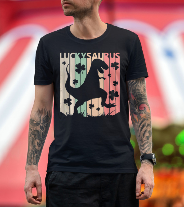 Premium T-Shirt: Luckysaurus Dinosaur St Patrick's Day Clover Trend T-Shirt Luckysaurus Dinosaur St Patrick's Day Clover Trend T-Shirt