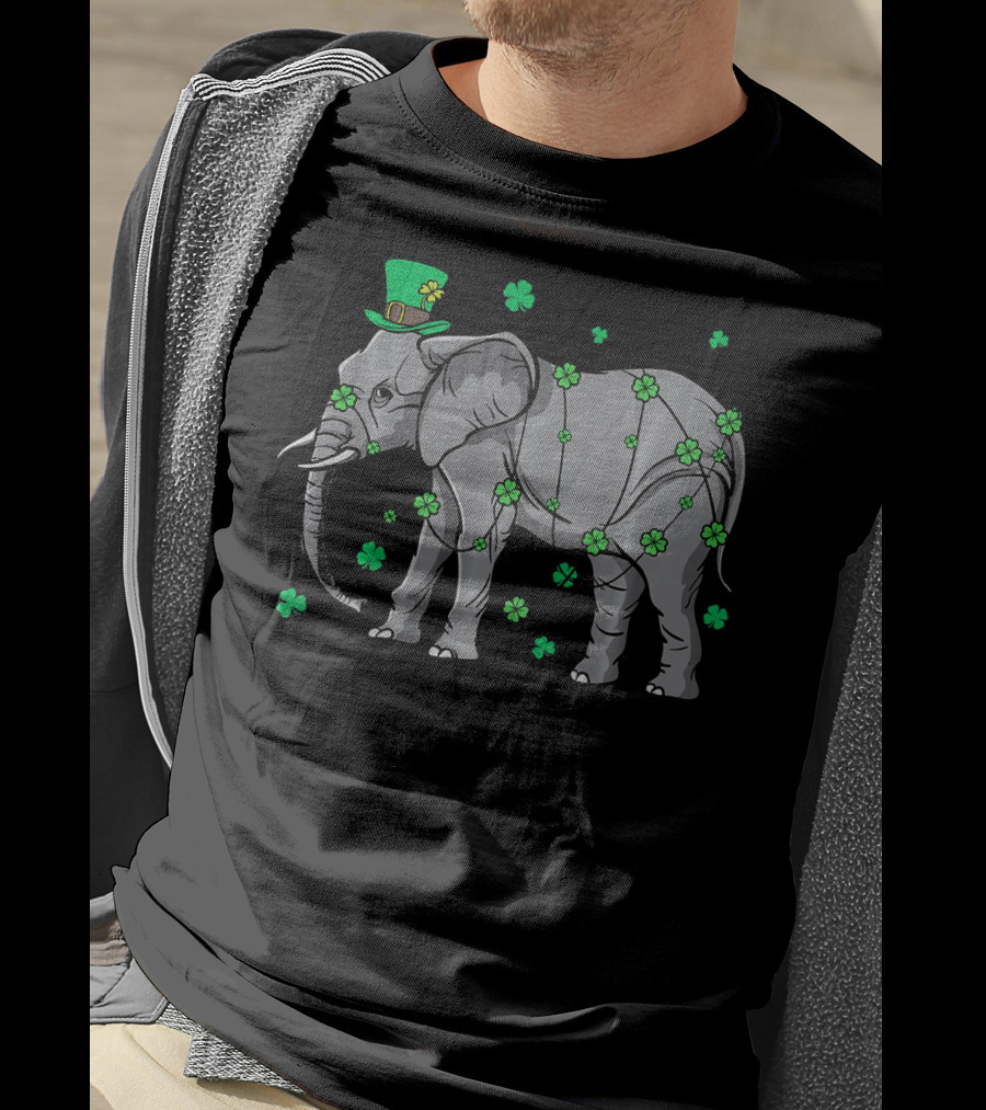 Elephant Wearing Leprechaun Hat With Shamrocks T-Shirt