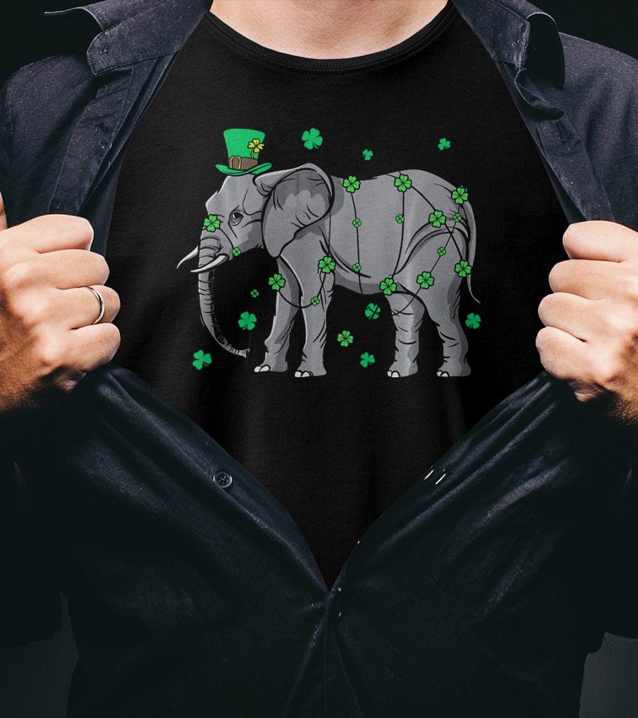 Elephant Wearing Leprechaun Hat With Shamrocks T-Shirt