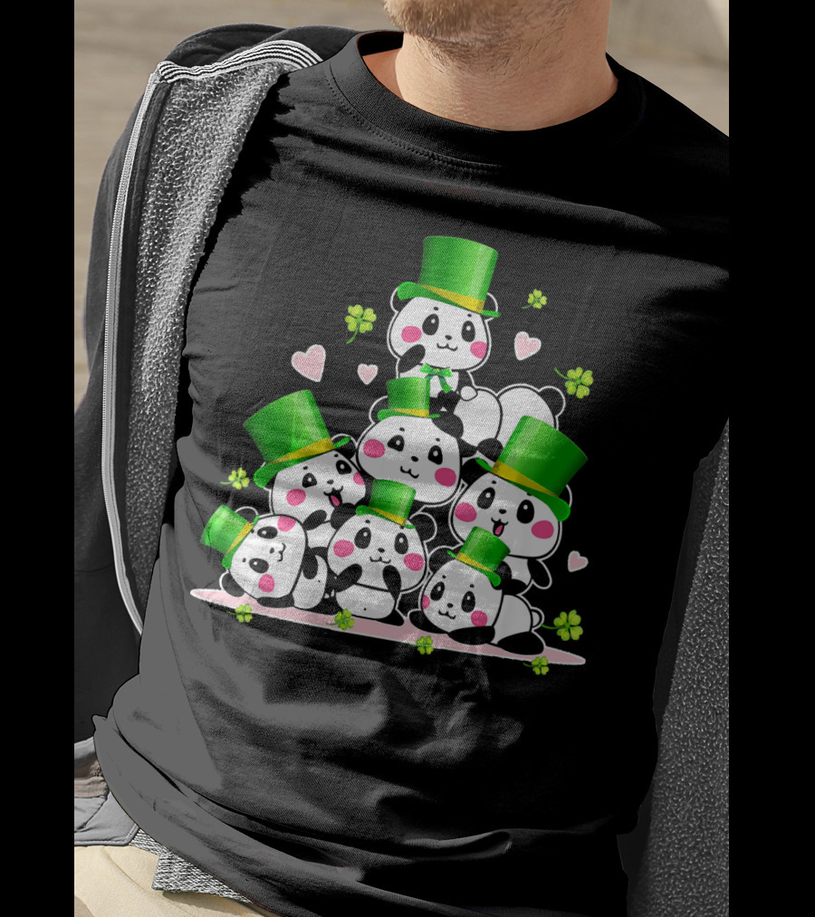 St Patricks Day Leprechaun Panda Cute Irish Lucky Clovers T-Shirt