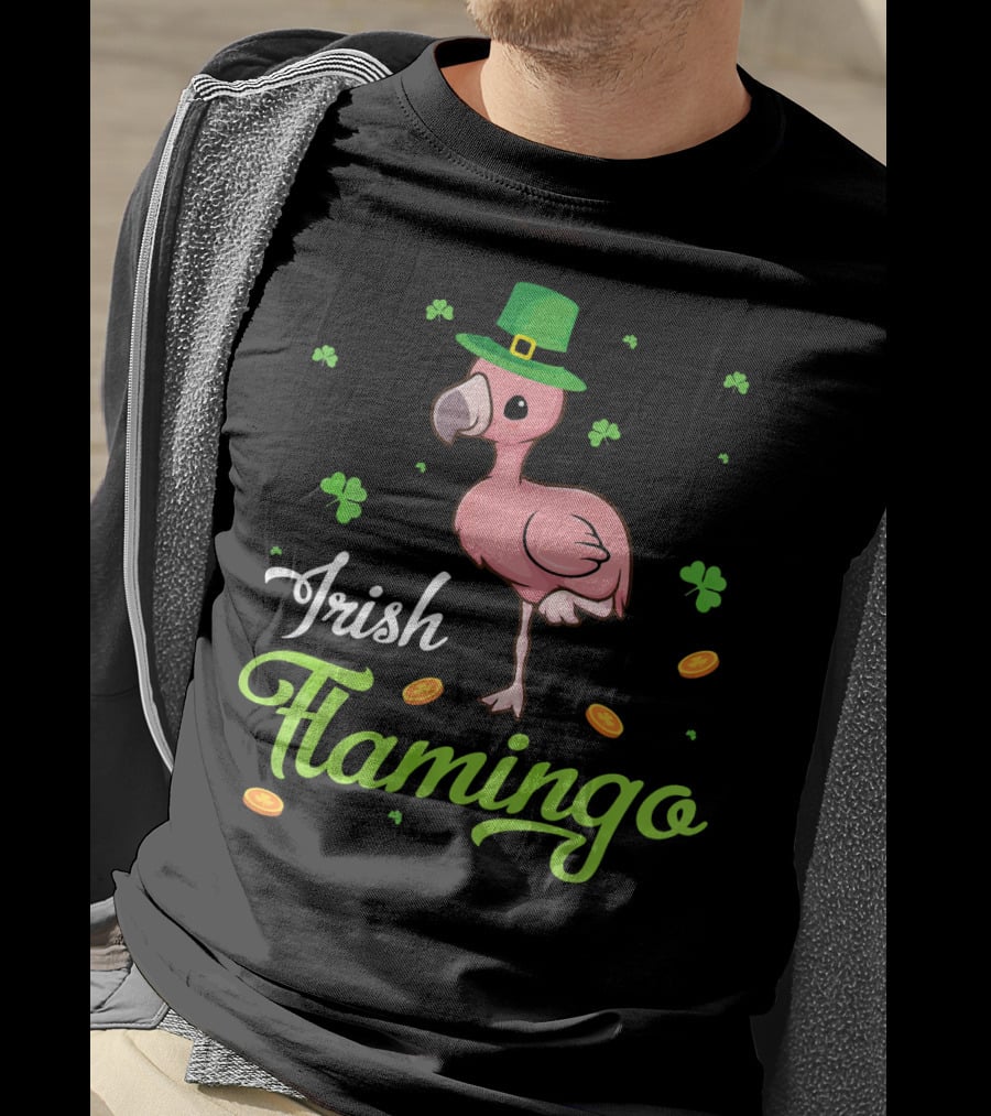 Irish Flamingo Leprechaun Shamrock Dance Coins T-Shirt