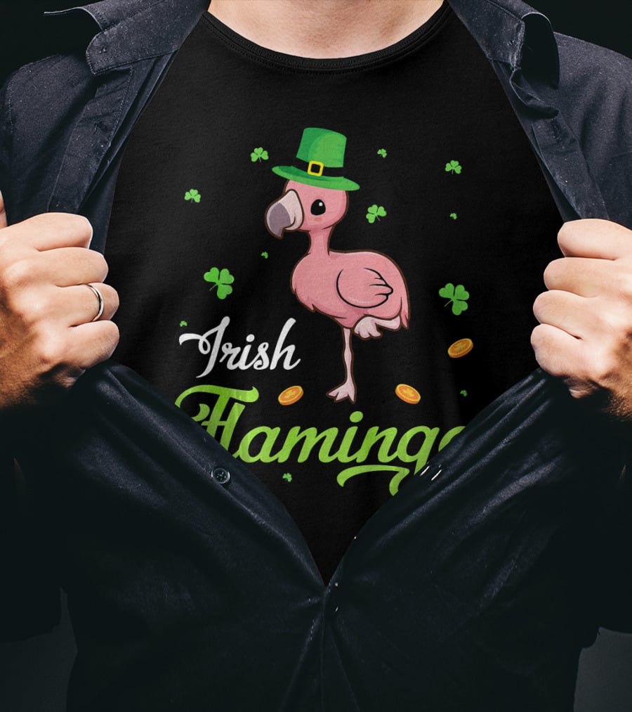 Irish Flamingo Leprechaun Shamrock Dance Coins T-Shirt