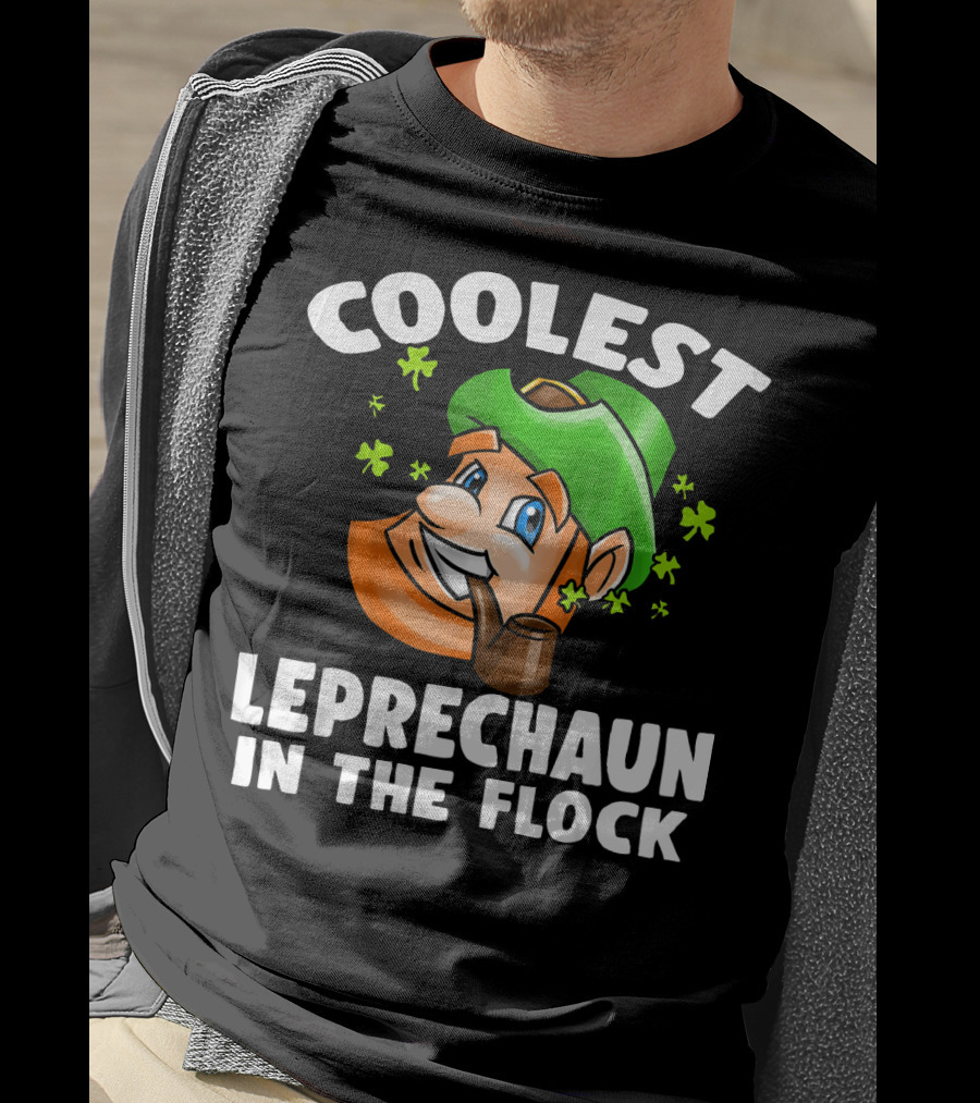Coolest Leprechaun In The Flock Shamrock Pipe Hat Cartoon T-Shirt