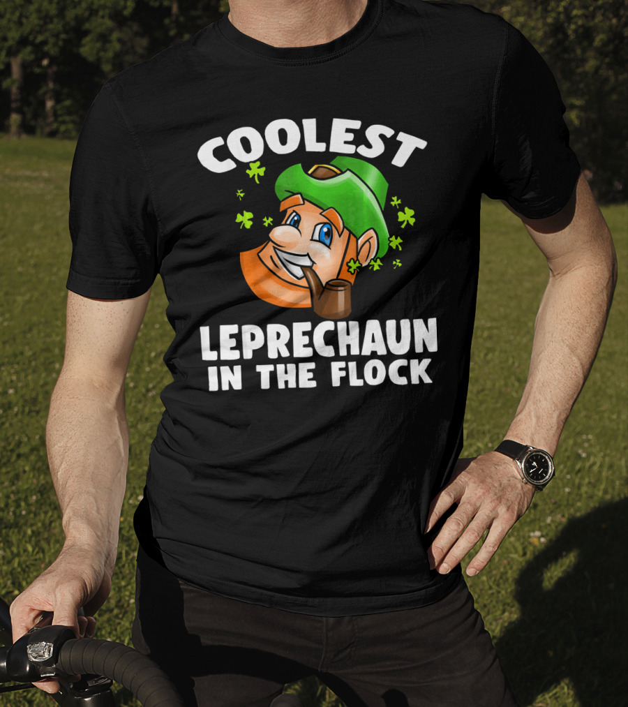Coolest Leprechaun In The Flock Shamrock Pipe Hat Cartoon T-Shirt