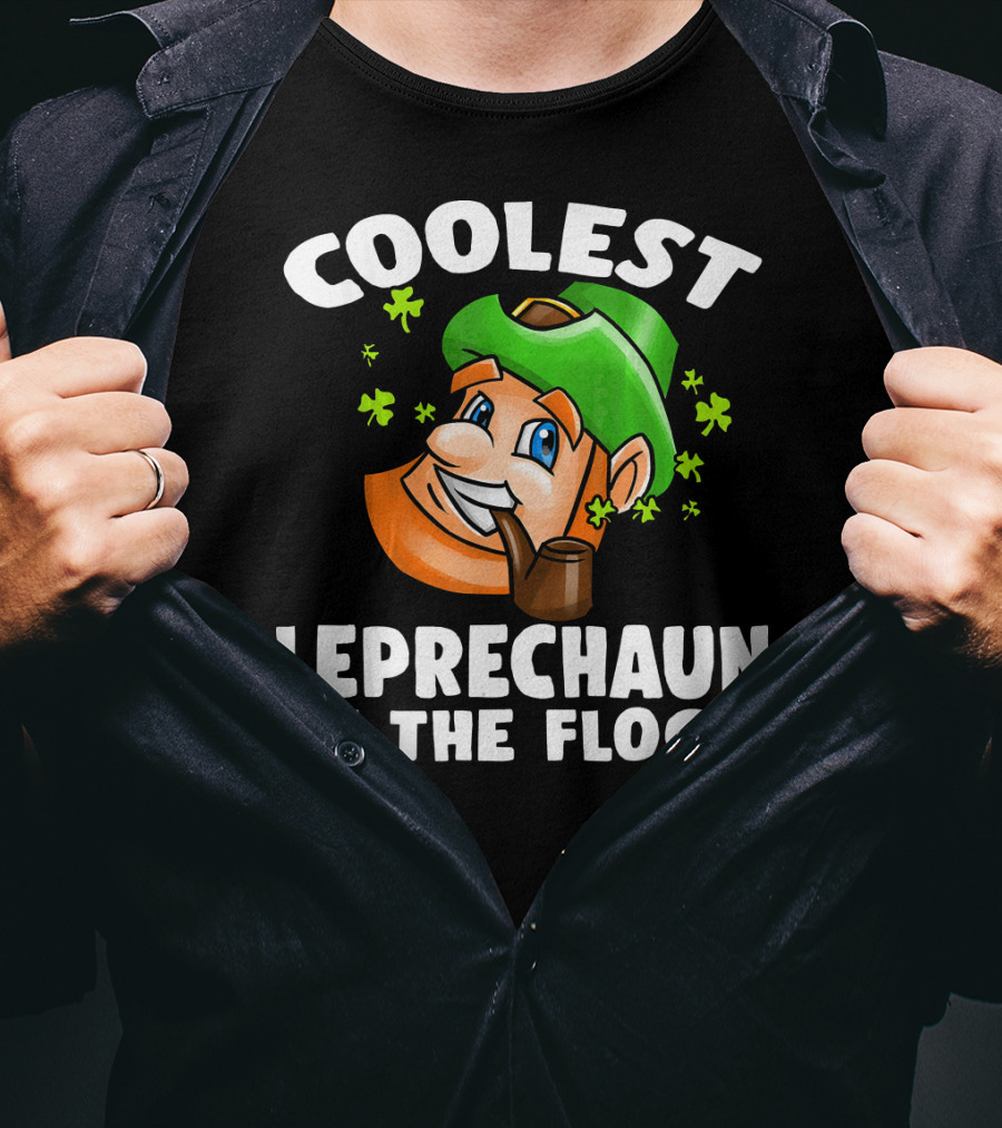 Coolest Leprechaun In The Flock Shamrock Pipe Hat Cartoon T-Shirt