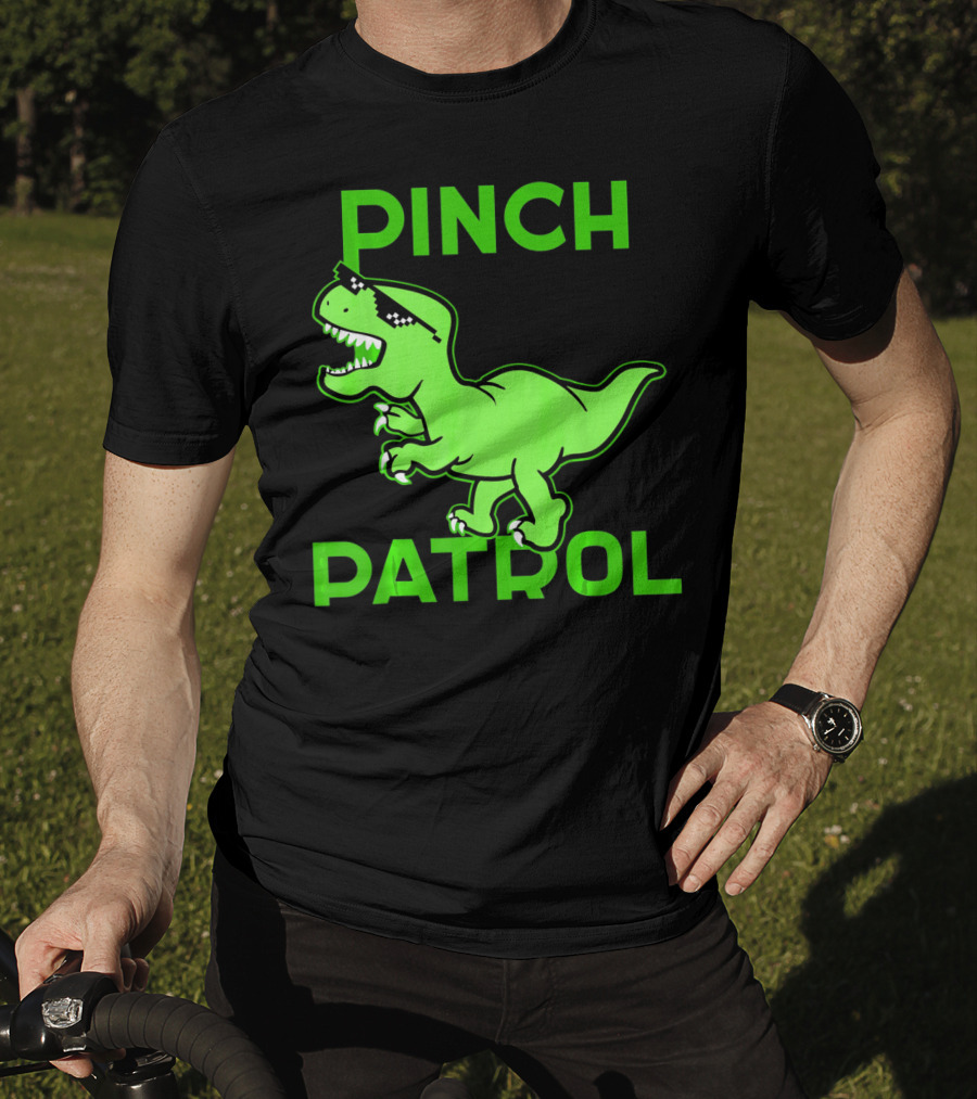 St Patrick Day Dinosaur Pinch Patrol Funny Green T-Rex Holiday T-Shirt