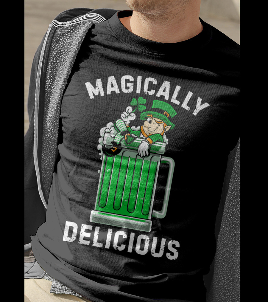 Magically Delicious Leprechaun Beer Mug Clover T-Shirt