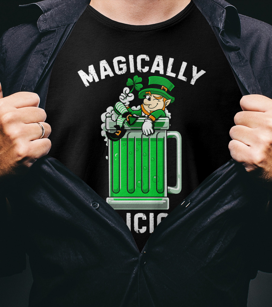 Magically Delicious Leprechaun Beer Mug Clover T-Shirt