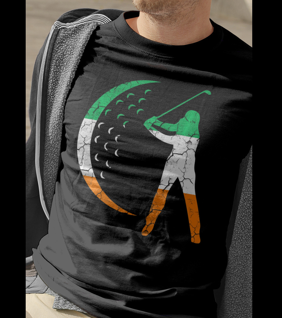 Irish Golf Swing With Ireland Flag Colors T-Shirt