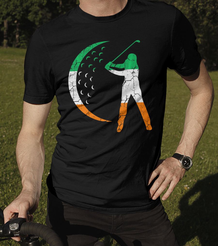 Irish Golf Swing With Ireland Flag Colors T-Shirt