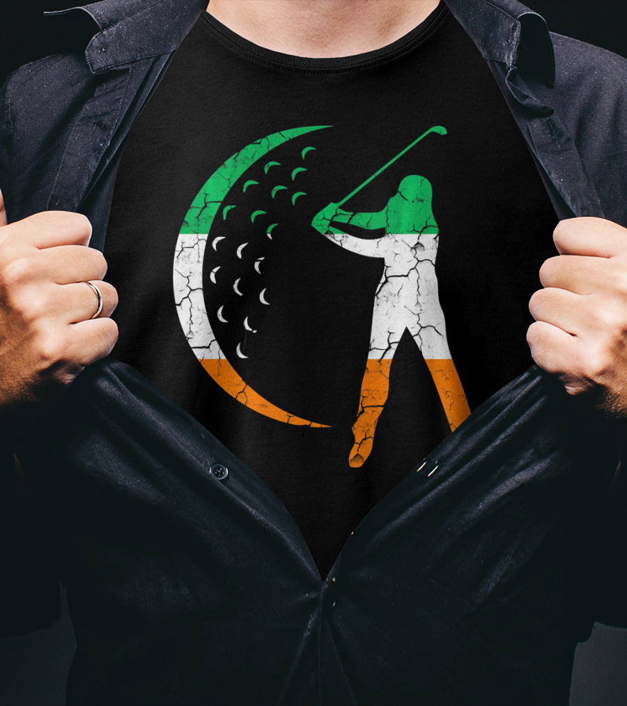 Irish Golf Swing With Ireland Flag Colors T-Shirt