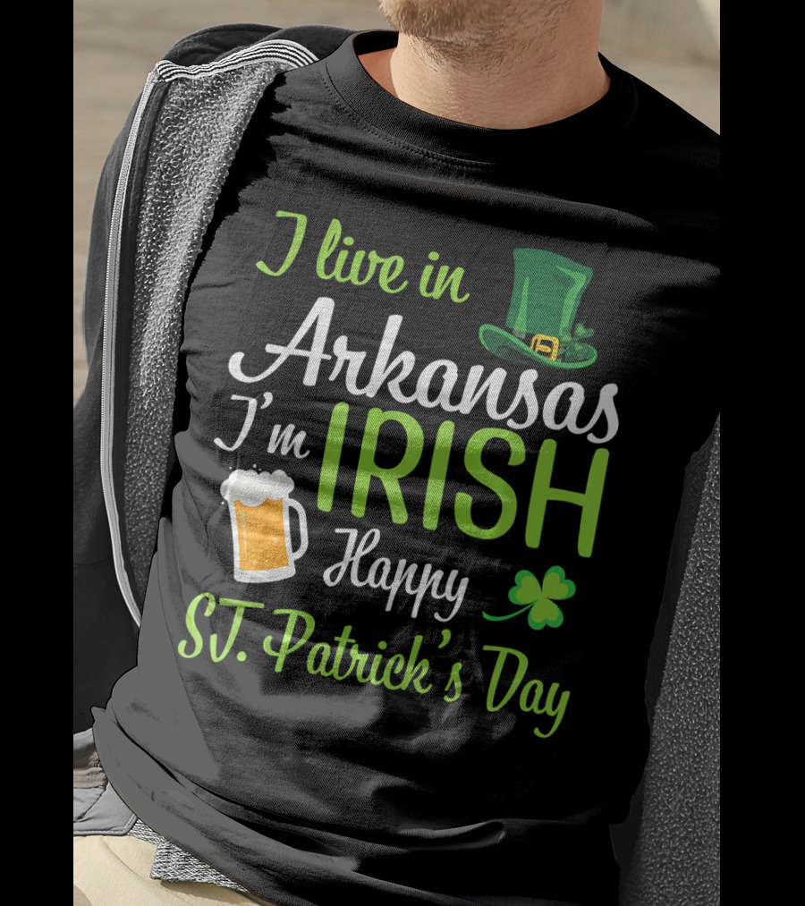 I Live In Arkansas I'm Irish Happy St. Patrick's Day Shamrock Beer Hat T-Shirt