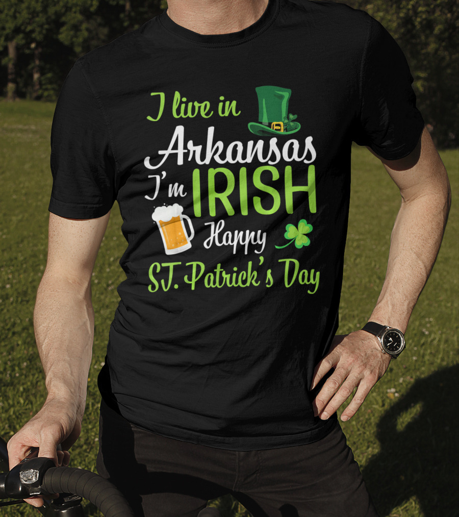 I Live In Arkansas I'm Irish Happy St. Patrick's Day Shamrock Beer Hat T-Shirt