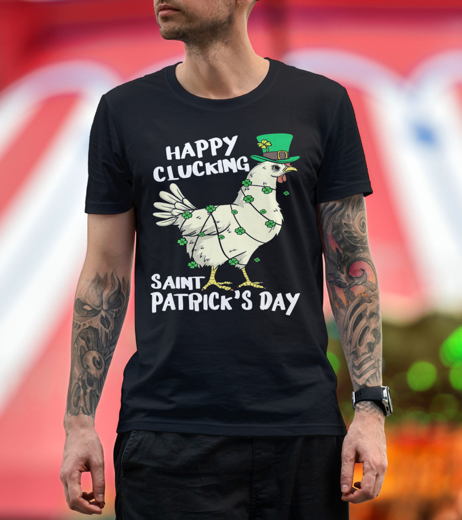 Happy Clucking Saint Patrick's Day Chicken with Shamrock Hat and Clover Adornments T-Shirt