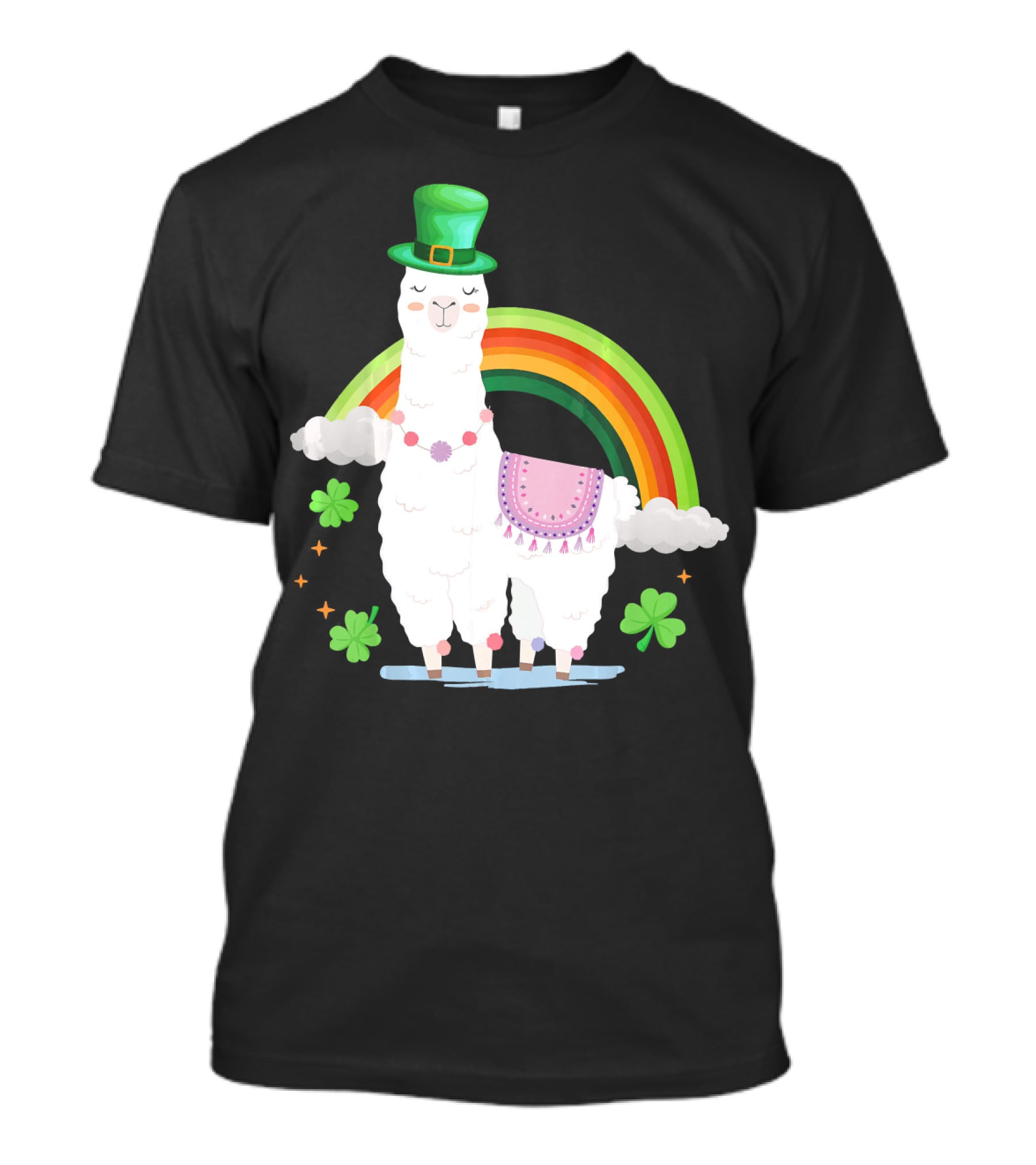 Llama St Patricks Day Rainbow Leprechaun Hat With Shamrocks T-Shirt