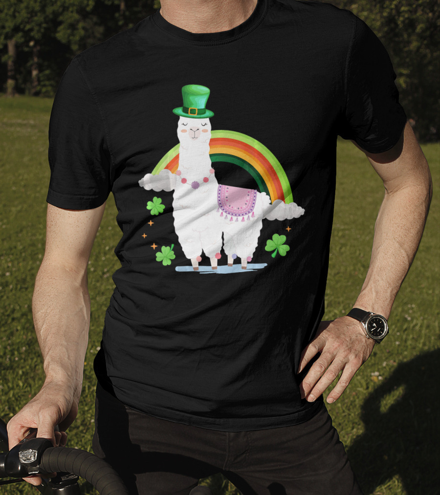 Llama St Patricks Day Rainbow Leprechaun Hat With Shamrocks T-Shirt