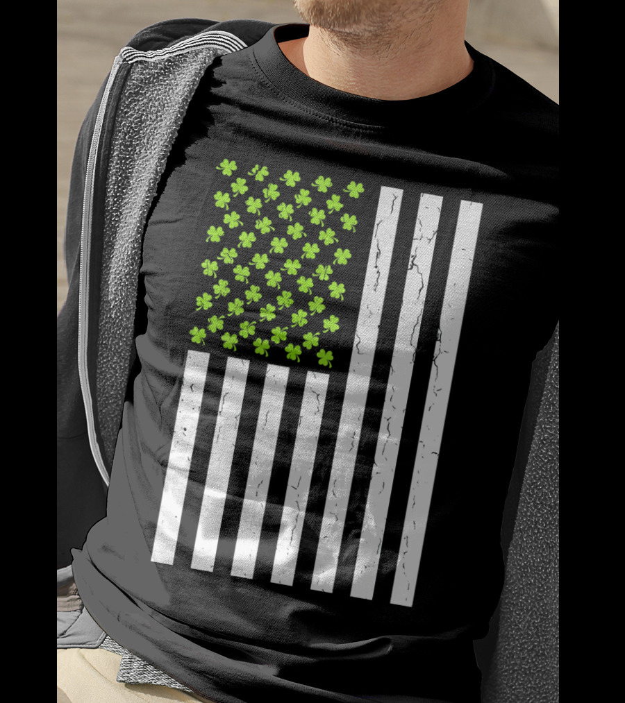 St Patricksday Shamrock American Flag T-Shirt