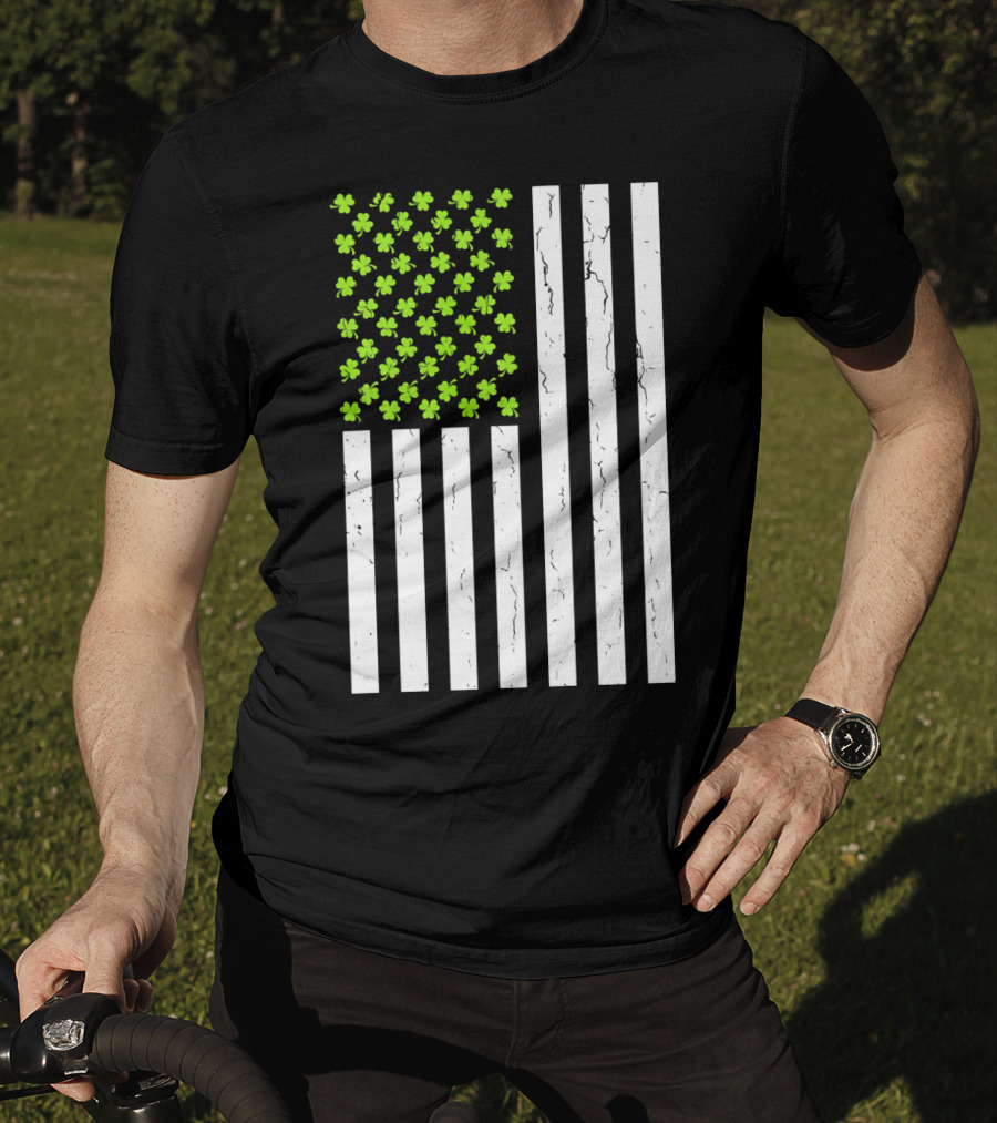 St Patricksday Shamrock American Flag T-Shirt