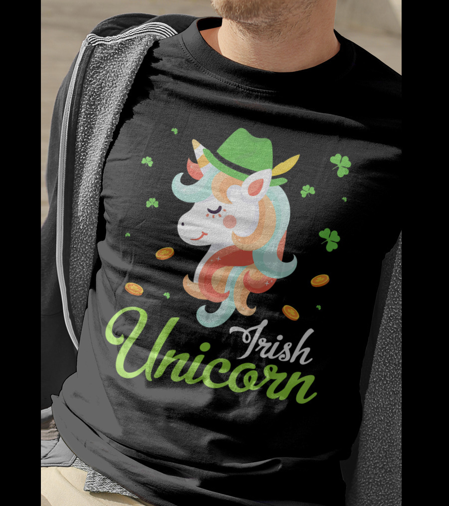 Irish Unicorn Leprechaun Gold Shamrocks T-Shirt