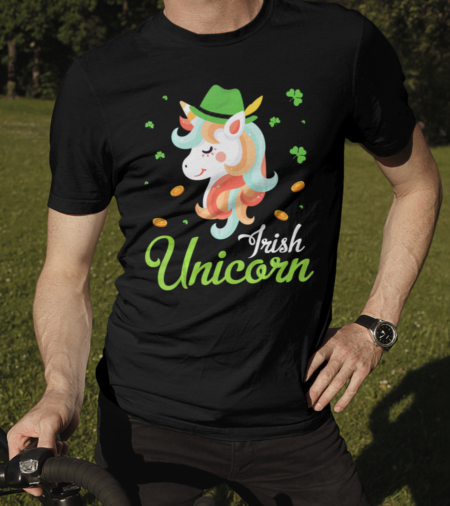 Irish Unicorn Leprechaun Gold Shamrocks T-Shirt