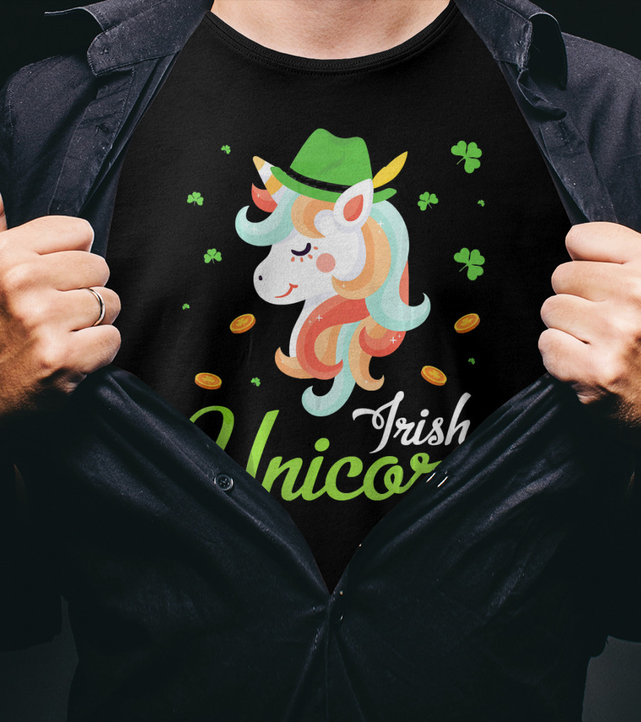 Irish Unicorn Leprechaun Gold Shamrocks T-Shirt