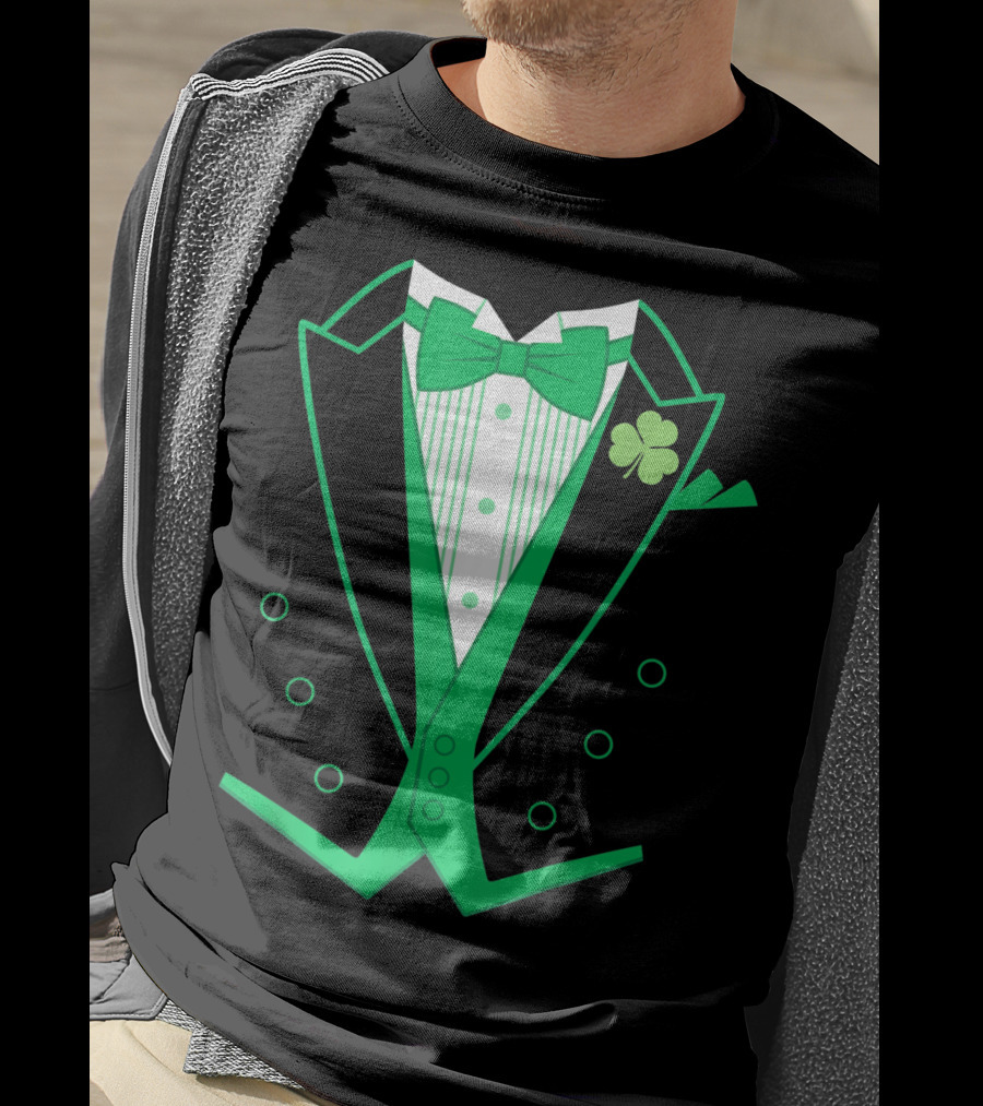 Irish Tuxedo Green Shamrock Bow Tie St. Patrick's Day T-Shirt