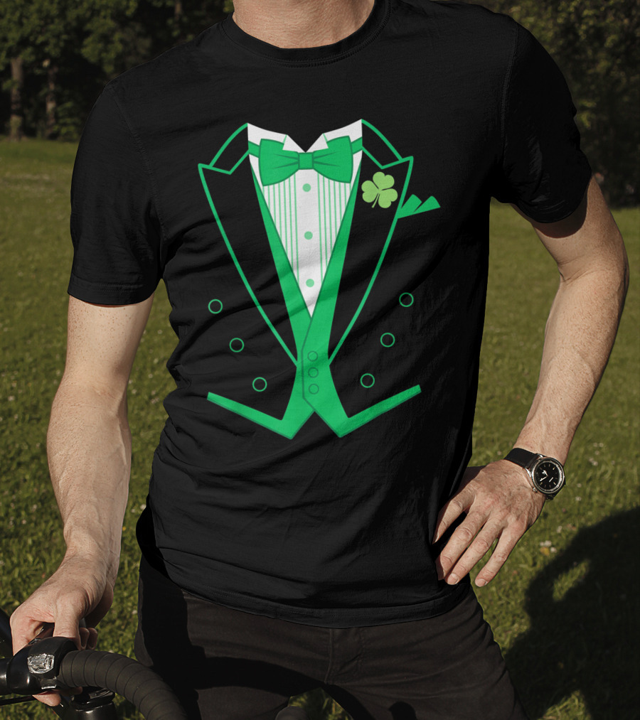 Irish Tuxedo Green Shamrock Bow Tie St. Patrick's Day T-Shirt