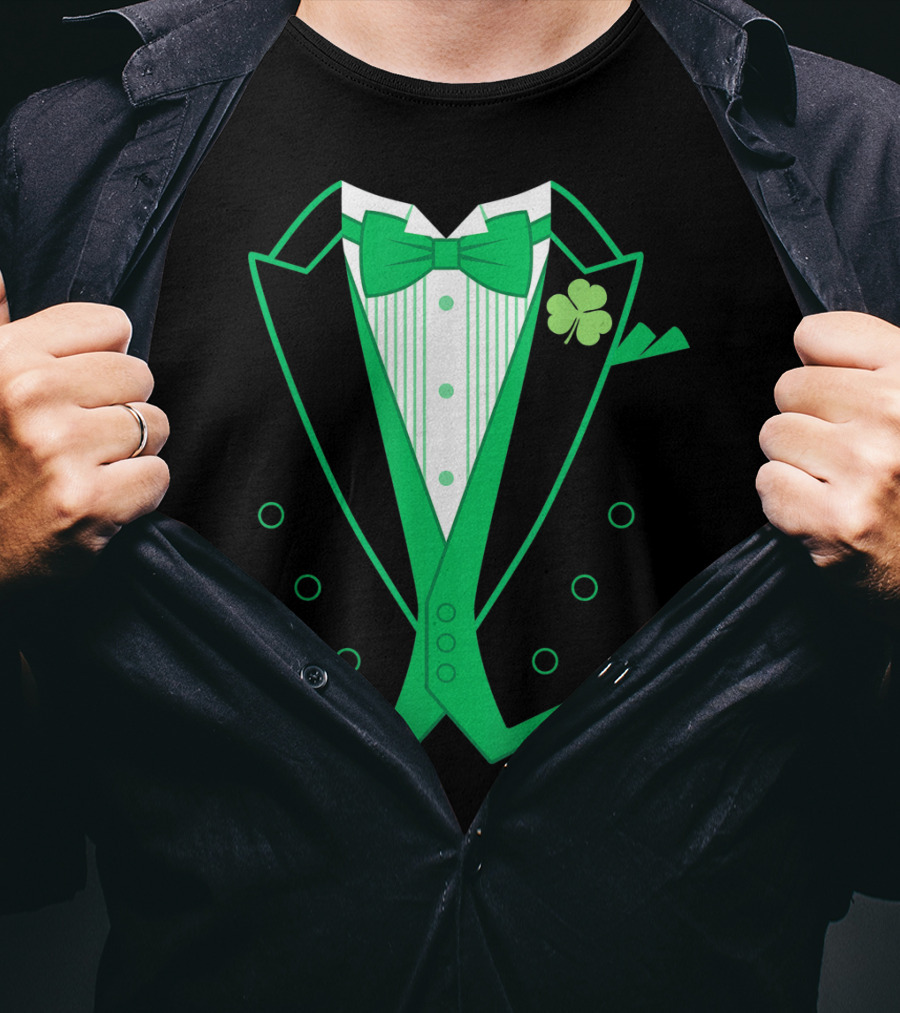 Irish Tuxedo Green Shamrock Bow Tie St. Patrick's Day T-Shirt