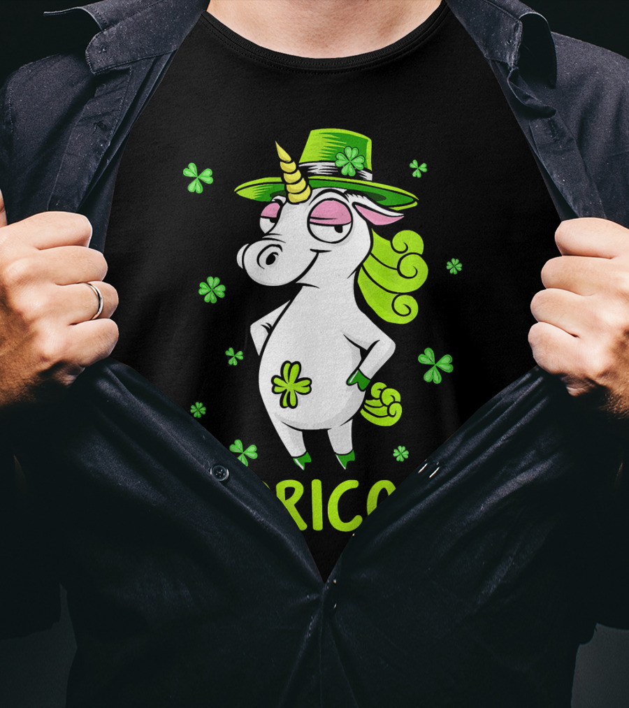 Lepricorn Leprechaun Unicorn St Pat Clover Hat T-Shirt