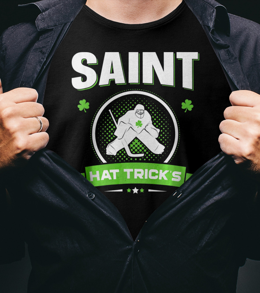SAINT HAT TRICK'S Hockey Shamrock Irish St Patricks T-Shirt