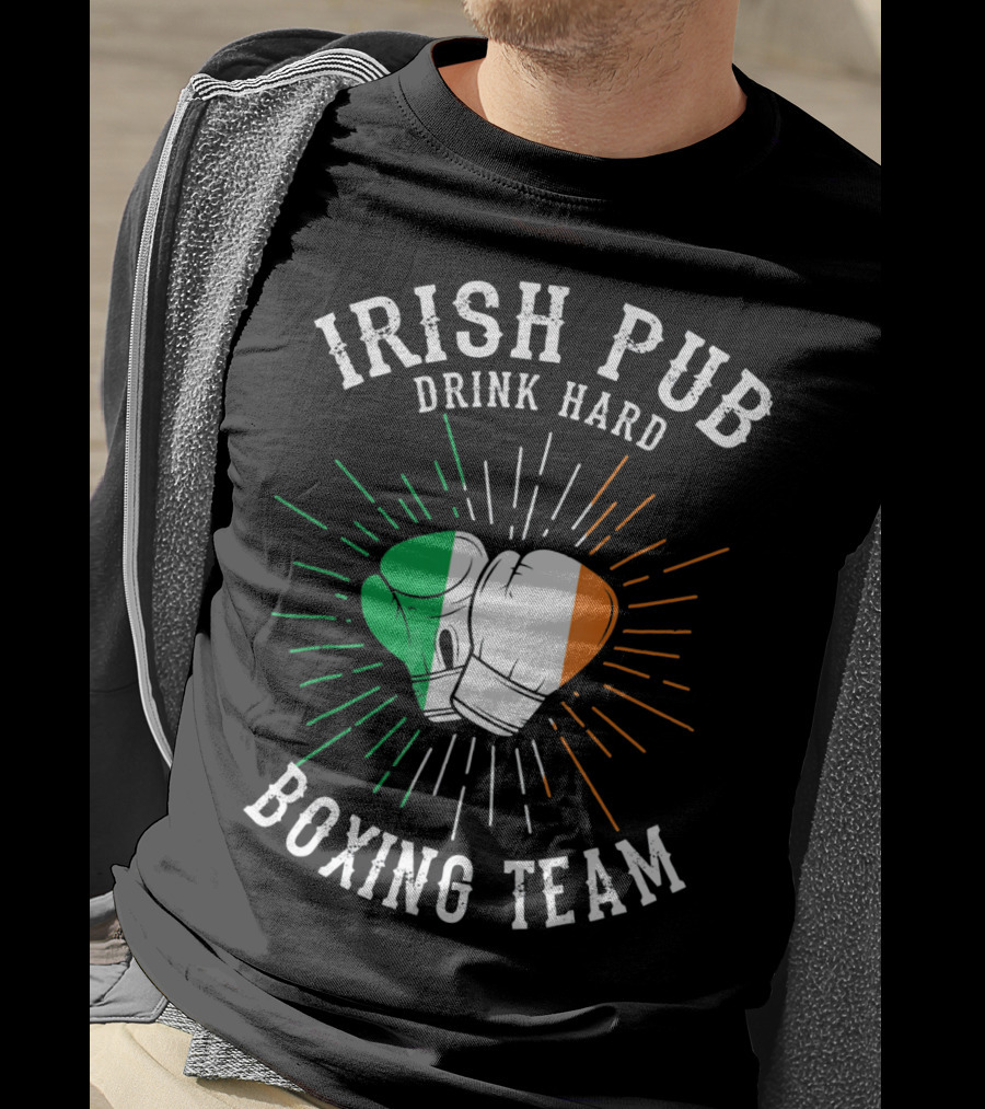 Irish Pub Boxing Team Drink Hard Gloves With Flag T-Shirt
