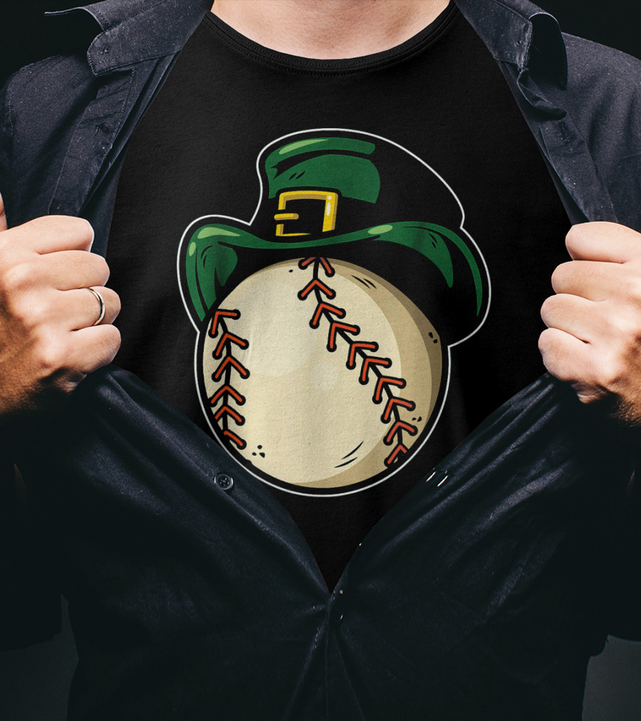 St Patricks Day Baseball With Green Hat Patric T-Shirt