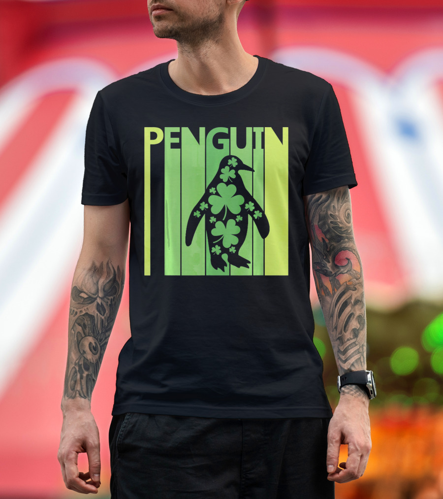 Lucky Penguin St Patricks Day Clover Penguin T-Shirt