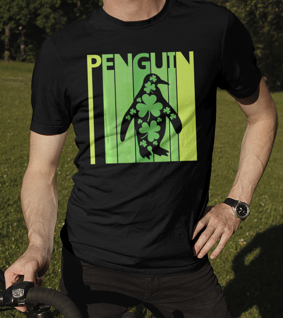 Lucky Penguin St Patricks Day Clover Penguin T-Shirt
