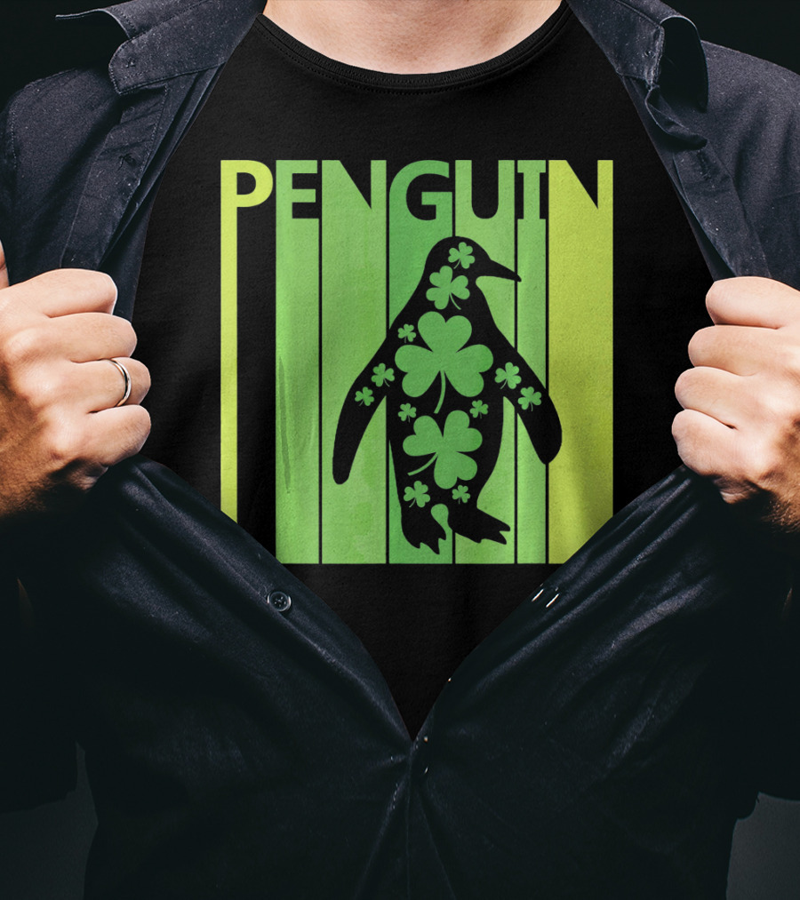 Lucky Penguin St Patricks Day Clover Penguin T-Shirt