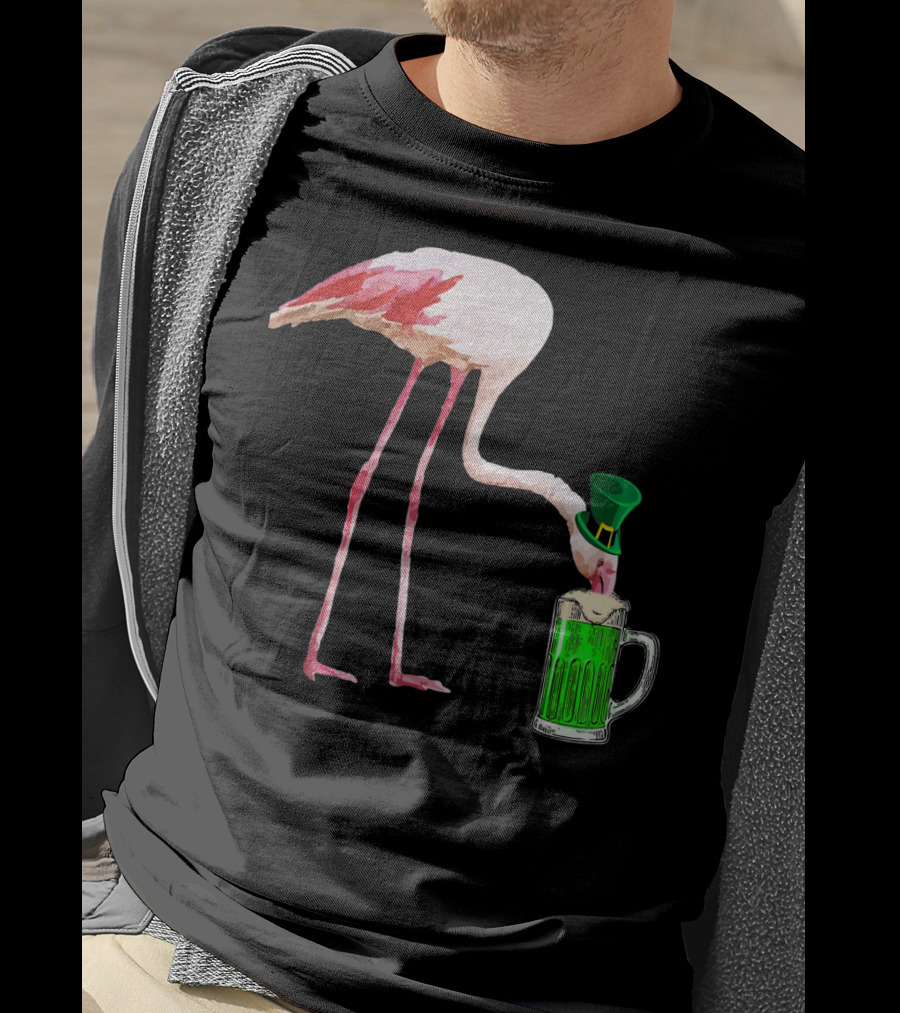 Irish Flamingo Drinking Green Beer T-Shirt