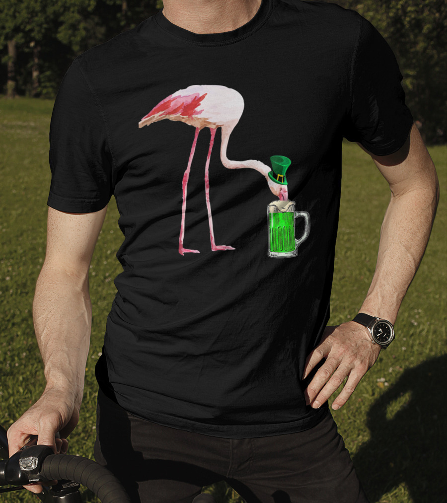 Irish Flamingo Drinking Green Beer T-Shirt