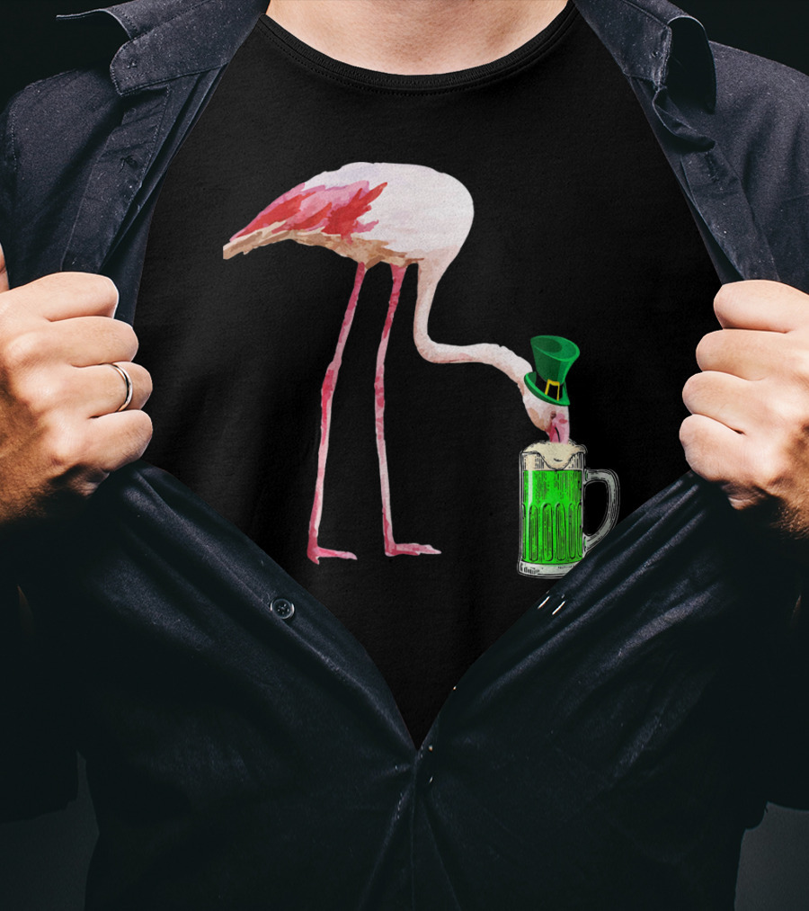 Irish Flamingo Drinking Green Beer T-Shirt