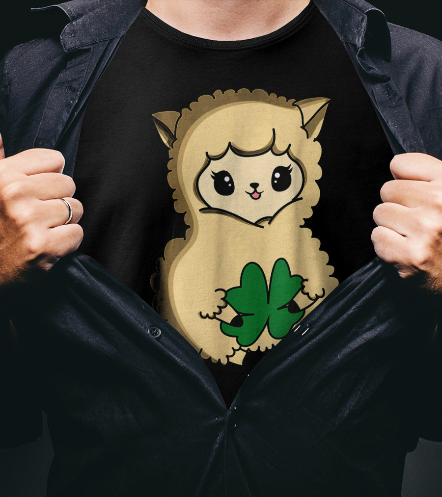 Cute Funny Irish Clover Llama For St. Patrick's Day T-Shirt