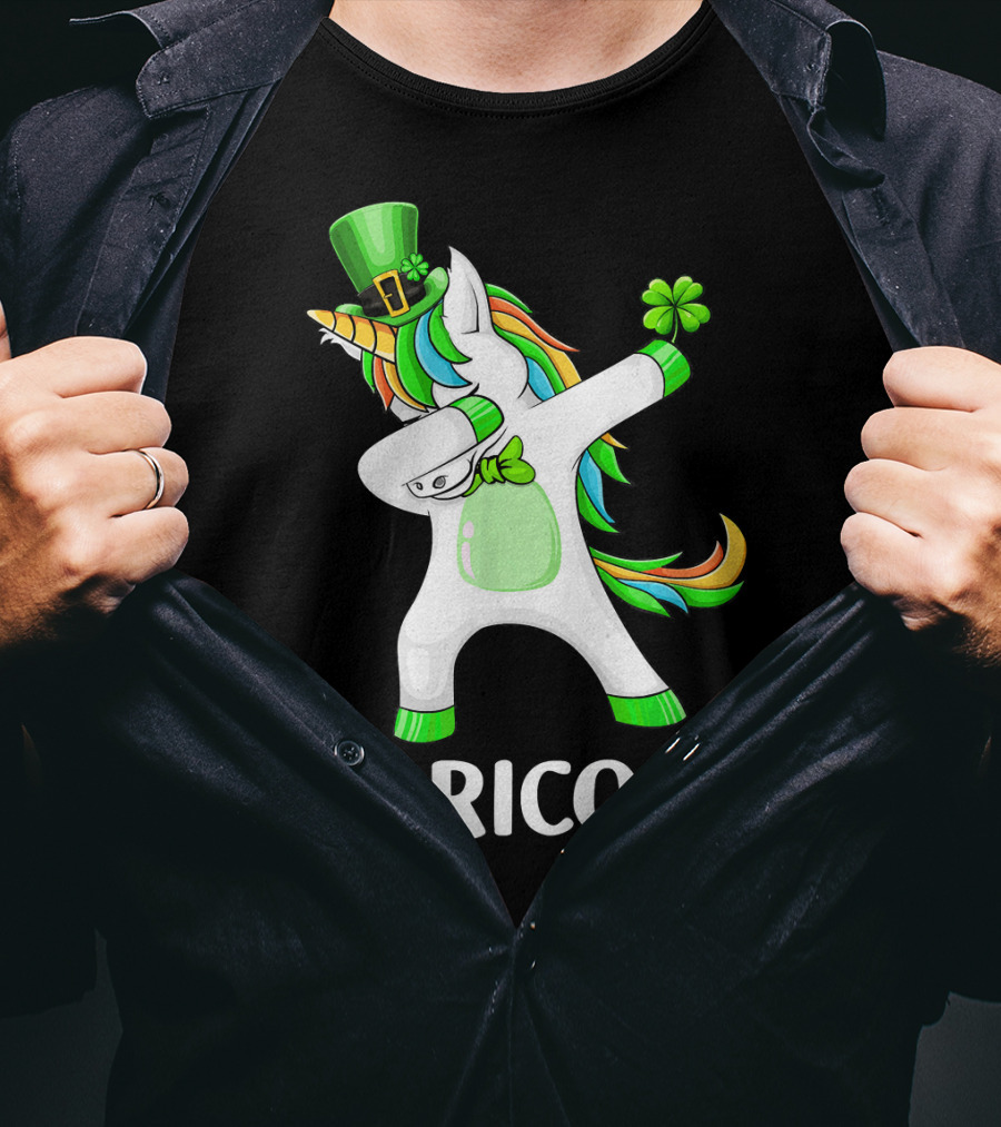 Lepricorn Dabbing Leprechaun Unicorn With Rainbow Mane And Green Hat T-Shirt